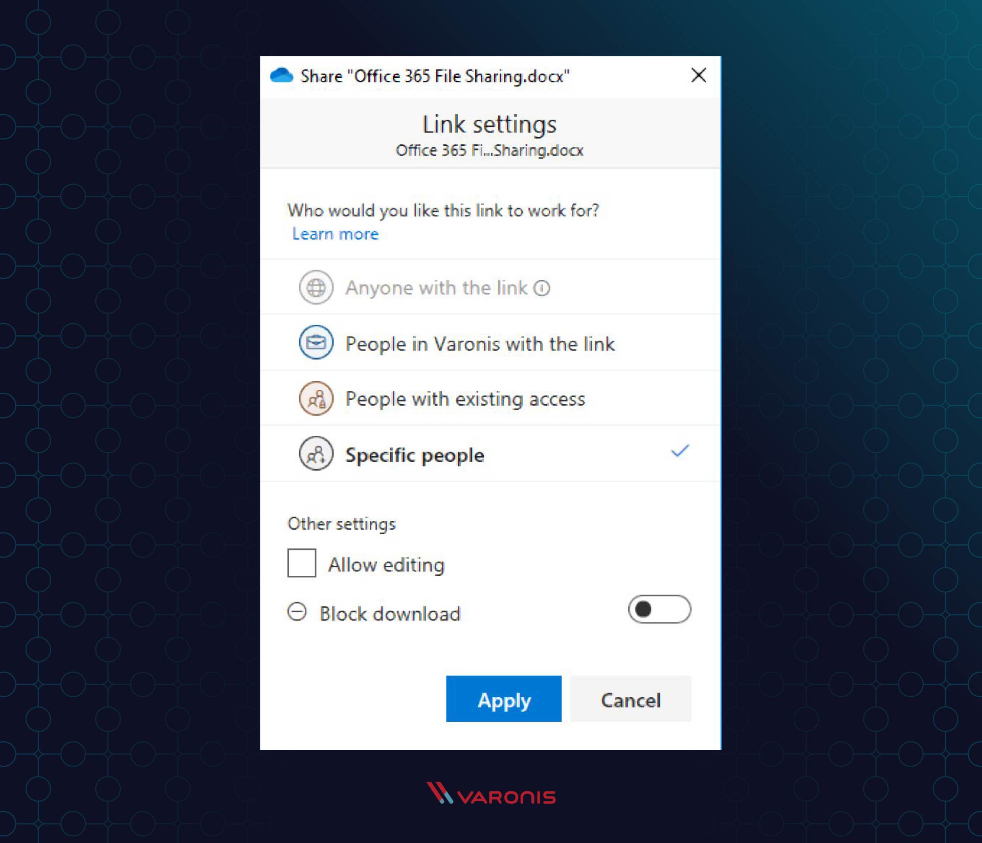  office 365 تصویر به اشتراک گذاری فایل تصویر تنظیمات اشتراک گذاری پیوند 