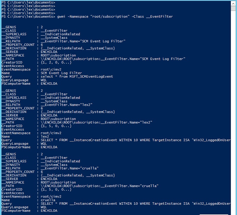  فهرست رویدادهای دائمی WMI را با Get-WMIObject 