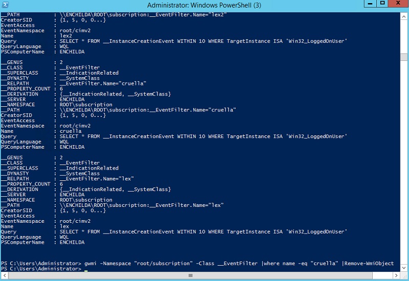  حذف WMI رویدادهای دائمی با استفاده از خط لوله PowerShell 