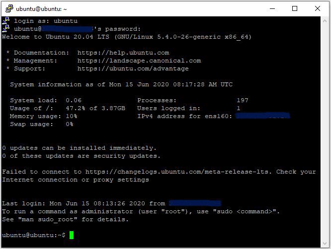 ورود به سرور اوبونتو با نرم افزار پوتی